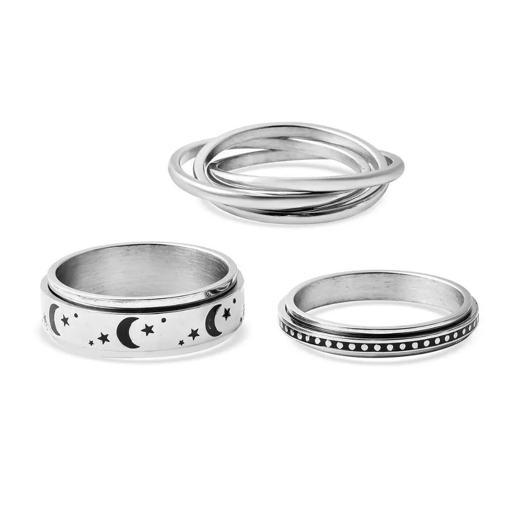 Stress Buster Spinner Ring in Stainless Steel Set of 3 Size 13